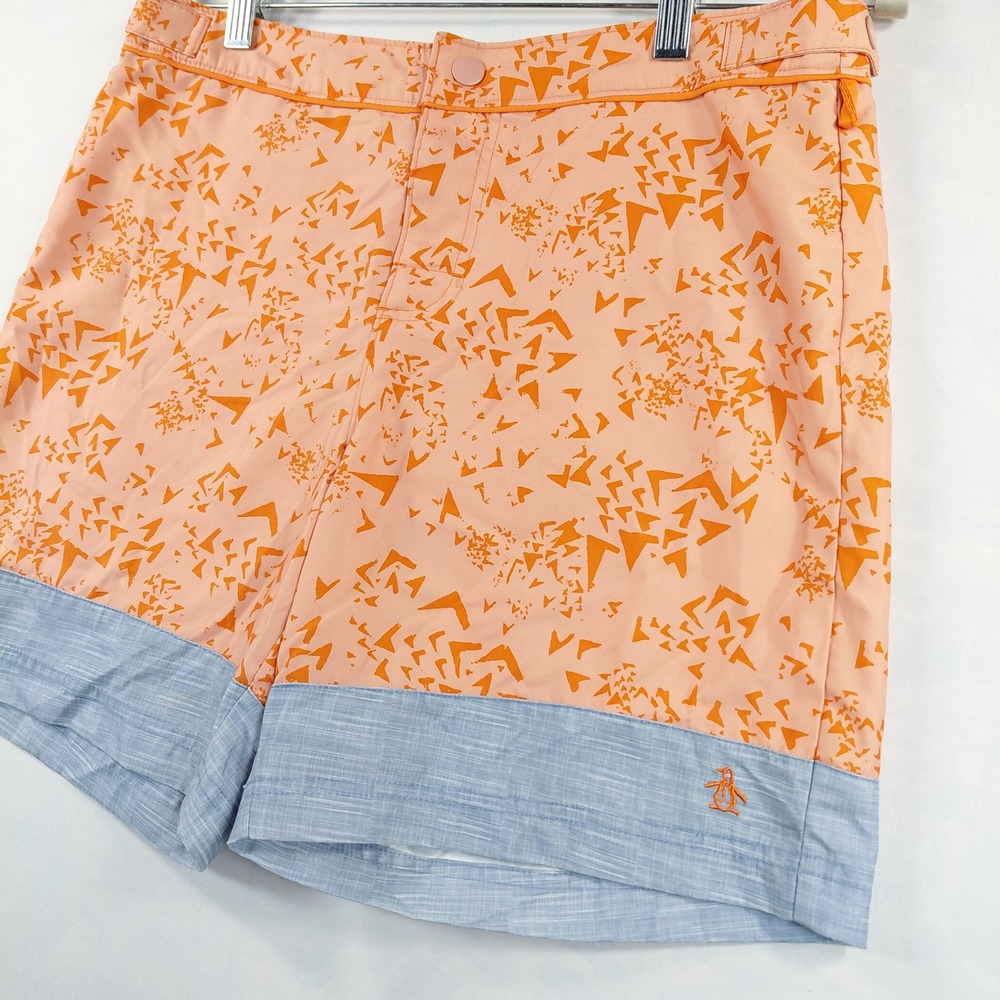 Original Penguin Munsingwear Mens 31 Swim Trunks Orange Blue Geometric Print